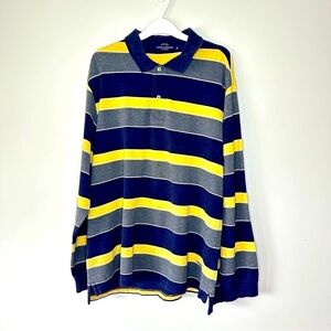 Vintage Daniel Cremieux Men Stripe Navy Yellow Polo Shirt Long Sleeve Size XL